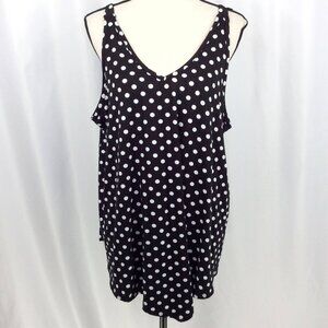 First Love Womens Plus Size Swing Tank Top 3X Black White Polka Dot V-Neck